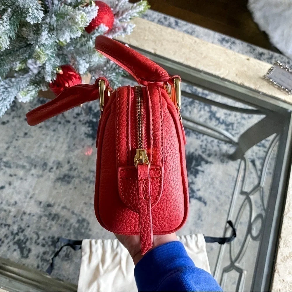 By Far Bag Dora Leather Tote Pebbled Shoulder-Strap‎ Cowhide Miniature Coral NWT